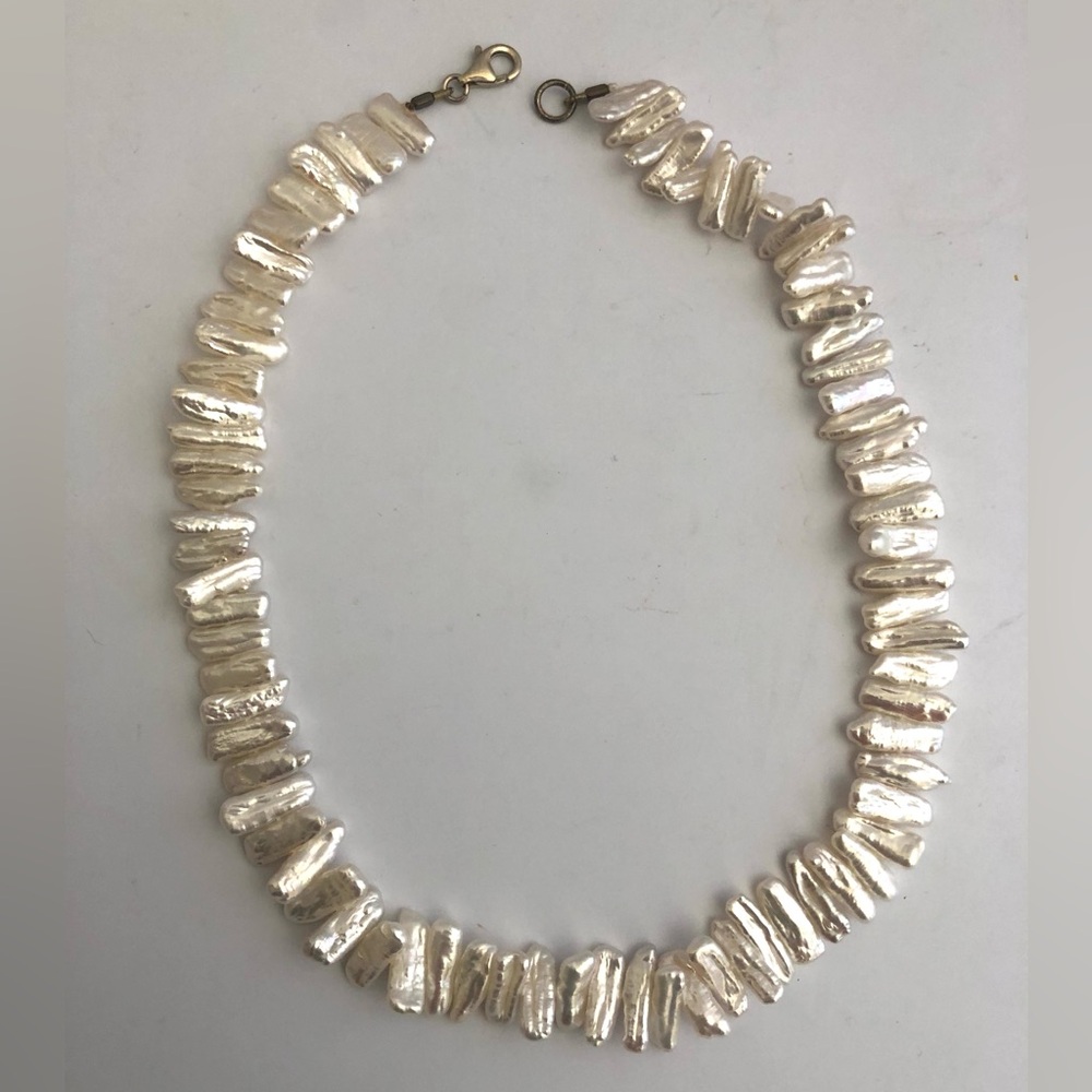 cultured white Biwa pearl necklace 16”
